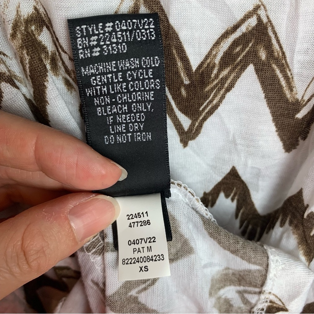 AB Studio White Brown Chevron Spaghetti Straps Fringe Blouse - Picture 10 of 16